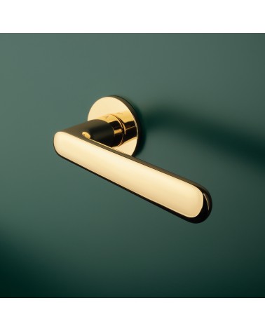 Maniglia per porta oro lucido ARIA design montata su una porta