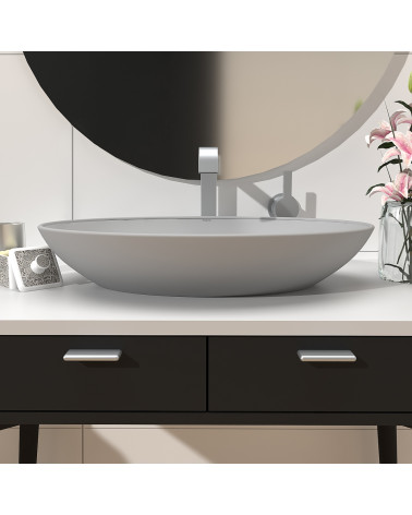Maniglia per mobile cromo satinato NOX-1 maniglia design montata su un mobile da bagno