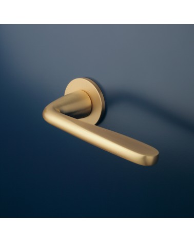Maniglia per porta oro opaco HIACYNTA maniglia design montata su una porta
