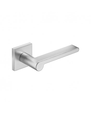 Maniglia per porta in cromo satinato Pandora ferramenta design vista dall'alto inclinata