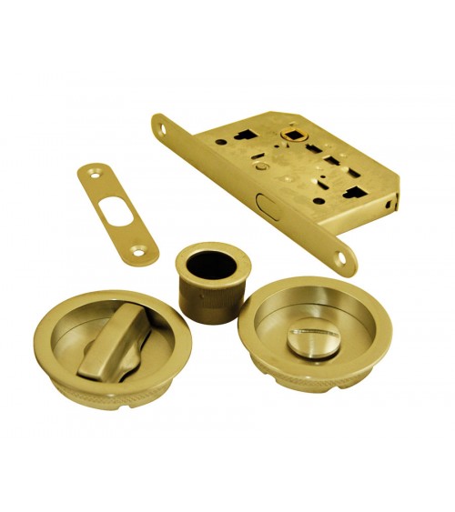 Maniglia a incasso oro lucido rotonda, con bloccaggio e serratura per porta scorrevole - ferramenta design