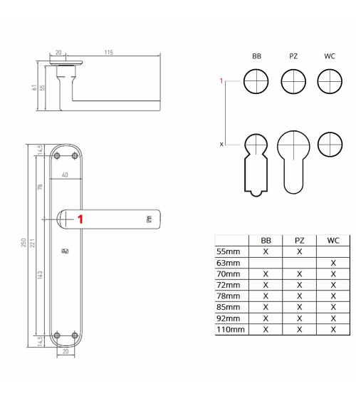 Maniglia ruggine su placca di protezione classica P1930/P40 - maniglia di design