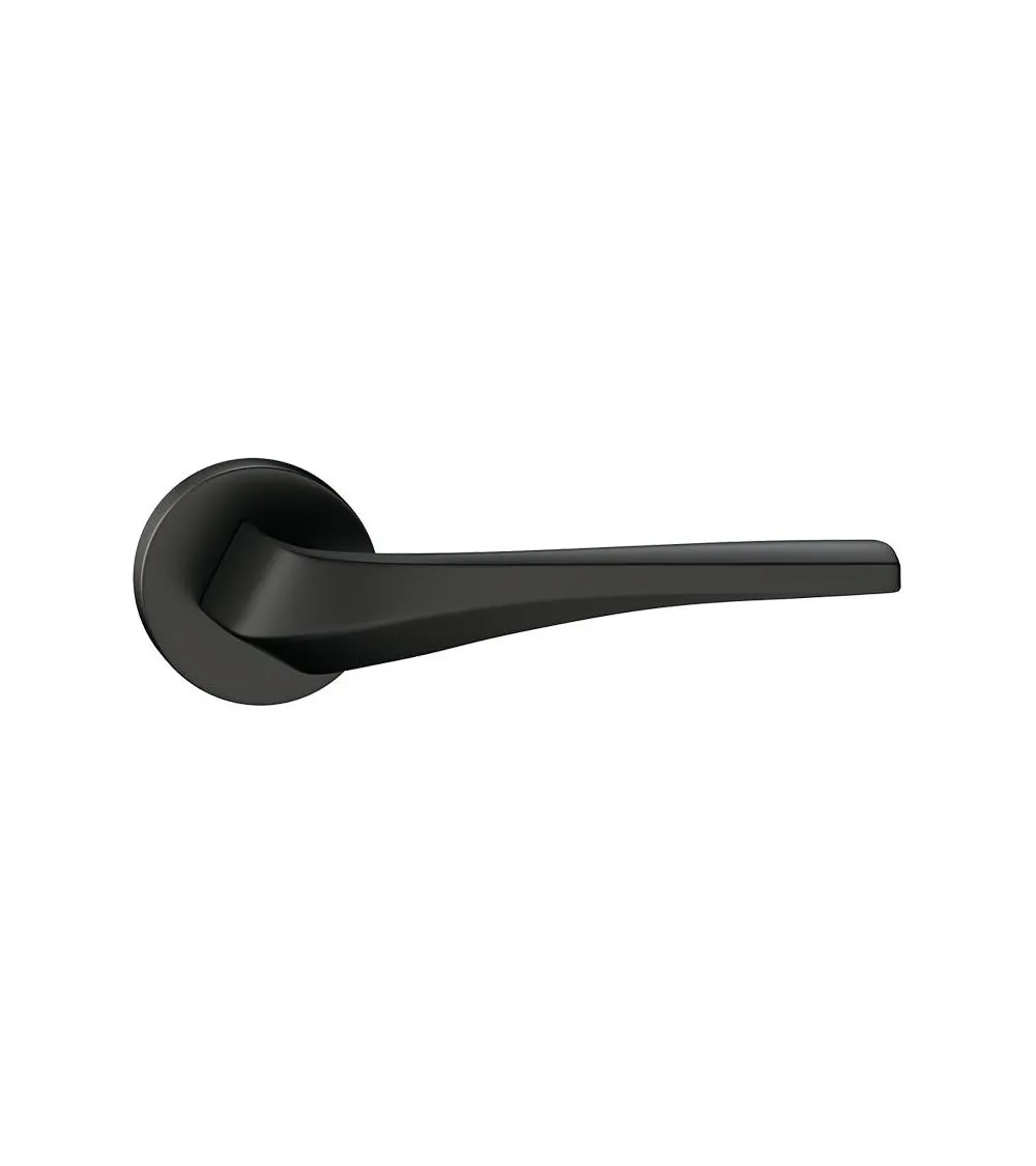 Maniglia per porta nera opaca FLOW su placca rotonda - maniglia design