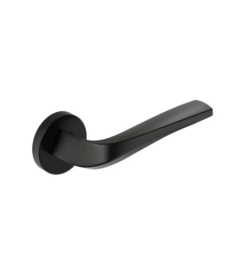 Maniglia per porta nera opaca FLOW su placca rotonda - maniglia design