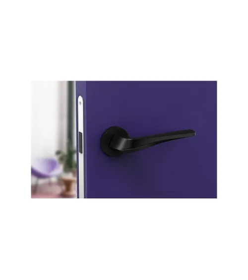 Maniglia per porta nera opaca FLOW su placca rotonda - maniglia design