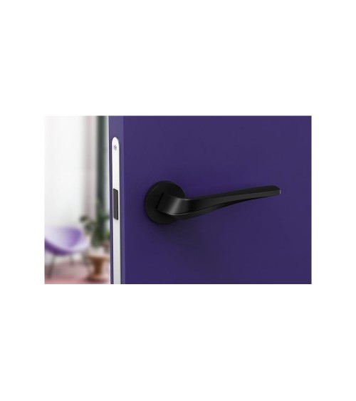 Maniglia per porta nera opaca FLOW su placca rotonda - maniglia design