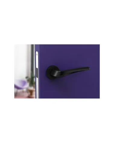 Maniglia di porta nera opaca FLOW su placca rotonda - maniglia design