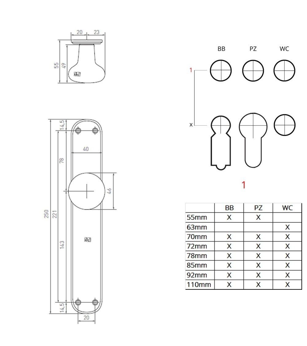 Pomolo per porta oro lucido su placca di pulizia P40 - maniglia design