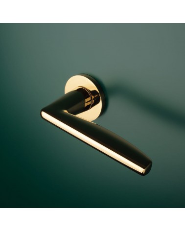 Maniglia per porta oro lucido LUNA maniglia design montata su una porta