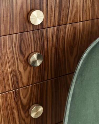Pomello per mobile oro opaco TOVE maniglia design vista frontale allineata verticalmente su un cassettone
