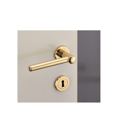 Set maniglia per porta moderna in ottone su rosetta rotonda