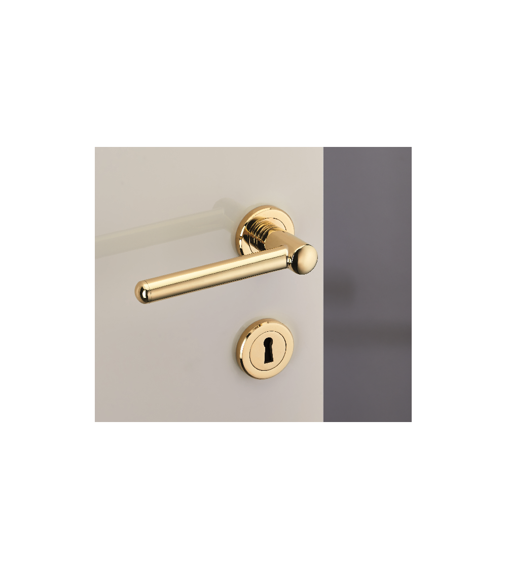 Set maniglia per porta moderna in ottone su rosetta rotonda