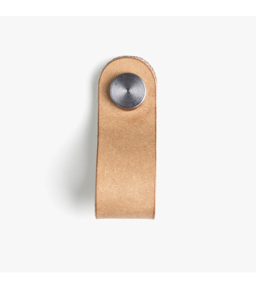Pomello per mobile in pelle naturale colore Marrone/Acciaio