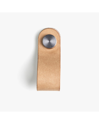 Pomello per mobile in pelle naturale colore Marrone/Acciaio