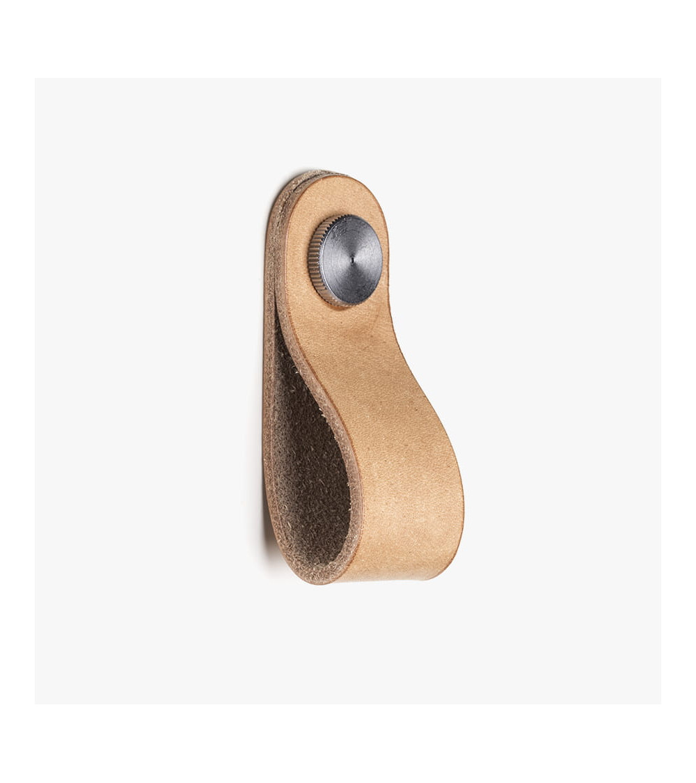 Pomello per mobile in pelle naturale colore Marrone/Acciaio