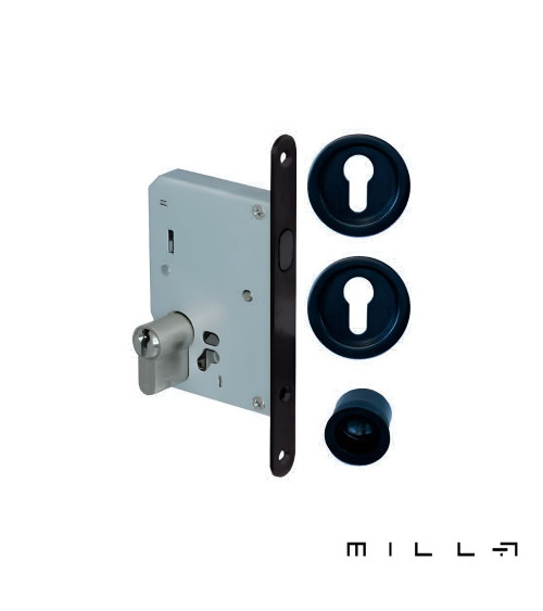 Kit per porta scorrevole con cilindro nero maniglia design