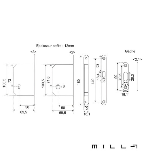 Kit per porta scorrevole con chiave I nera maniglia design