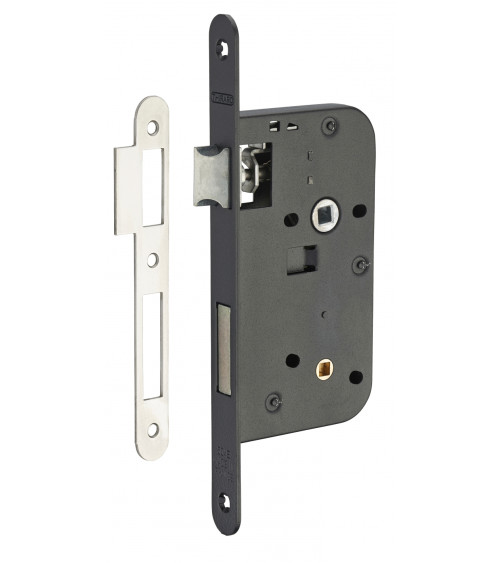 Serratura da incasso nera Thirard NF frontale in acciaio nero, asse 50mm, interasse 70mm, per WC o bagno