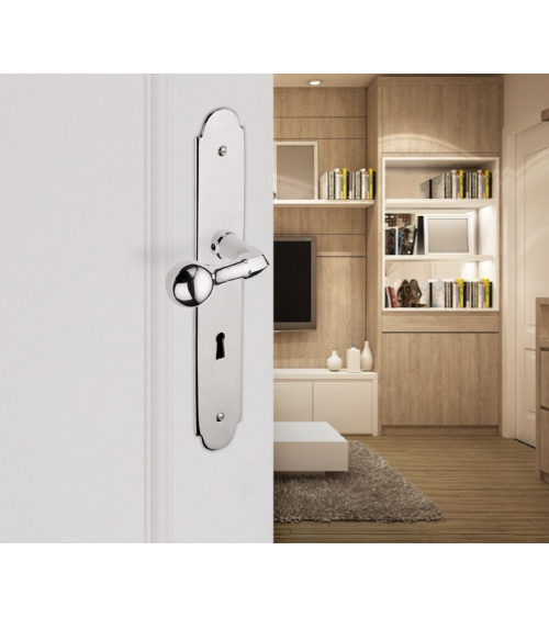 Maniglia porta Elise/P90 in ottone su placca - MADE IN FRANCE