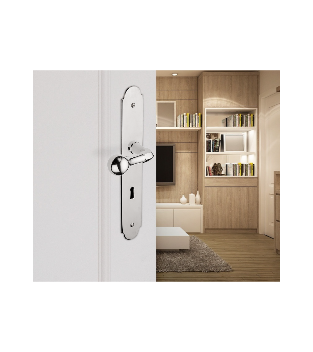 Maniglia porta Elise/P90 in ottone su placca - MADE IN FRANCE