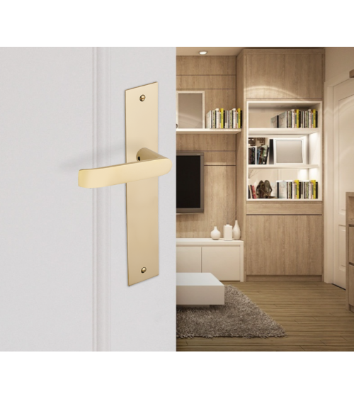 Maniglia per porta in ottone Madeleine/P87 su placca lunga - MADE IN FRANCE