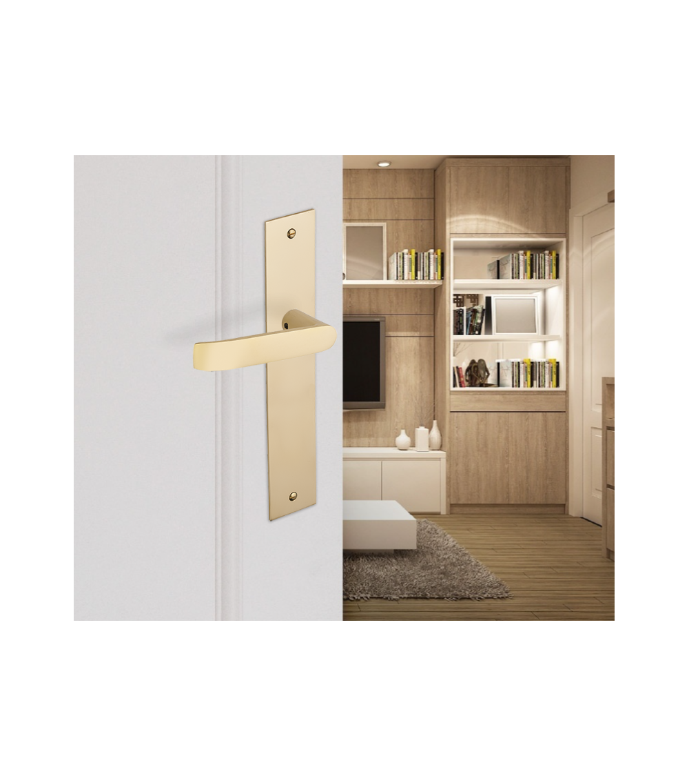 Maniglia per porta in ottone Madeleine/P87 su placca lunga - MADE IN FRANCE