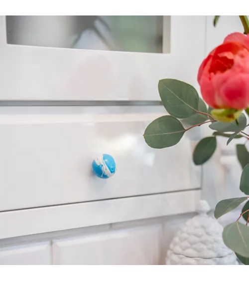 Pomello per mobile in legno di faggio Blu Azzurro maniglia design