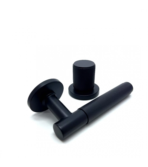 Duo asimmetrico maniglia e pomolo porta texturizzato nero Time design maniglia allineati orizzontalmente
