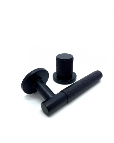 Duo asimmetrico maniglia e pomolo porta texturizzato nero Time design maniglia