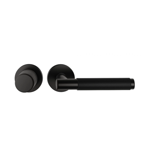 Duo asimmetrico maniglia e pomolo porta texturizzato nero Time design maniglia allineati orizzontalmente