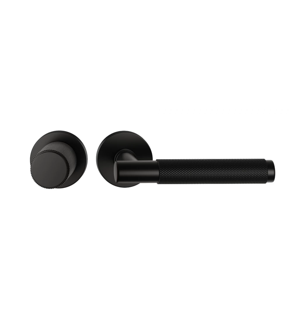 Duo asimmetrico maniglia e pomolo porta texturizzato nero Time design maniglia allineati orizzontalmente