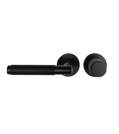 Duo asimmetrico maniglia e pomolo porta texturizzato nero Time design maniglia allineati orizzontalmente
