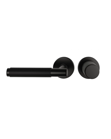 Duo asimmetrico maniglia e pomolo porta texturizzato nero Time design maniglia vista frontale