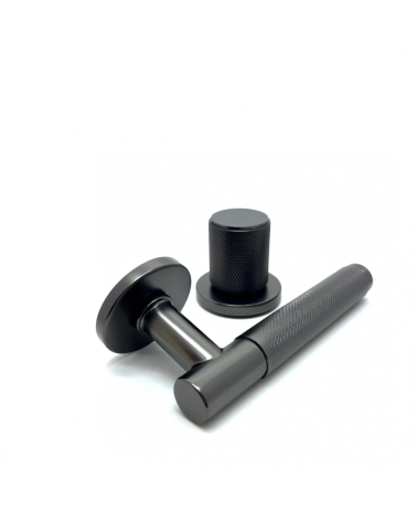 Duo asimmetrico maniglia e pomolo porta texturizzato grafite Time design maniglia