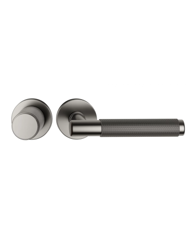Duo asimmetrico maniglia e pomolo porta texturizzato grafite Time design maniglia vista frontale