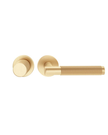 Duo asimmetrico maniglia e pomello porta testurizzato oro opaco Time maniglia design allineati orizzontalmente