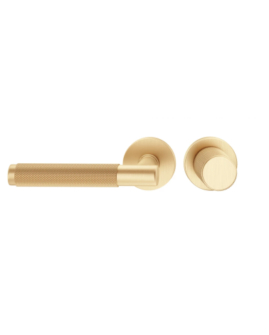 Duo asimmetrico maniglia e pomello porta testurizzato oro opaco Time maniglia design vista frontale