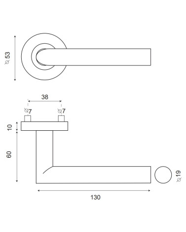 Disegno tecnico della maniglia per porta altesse