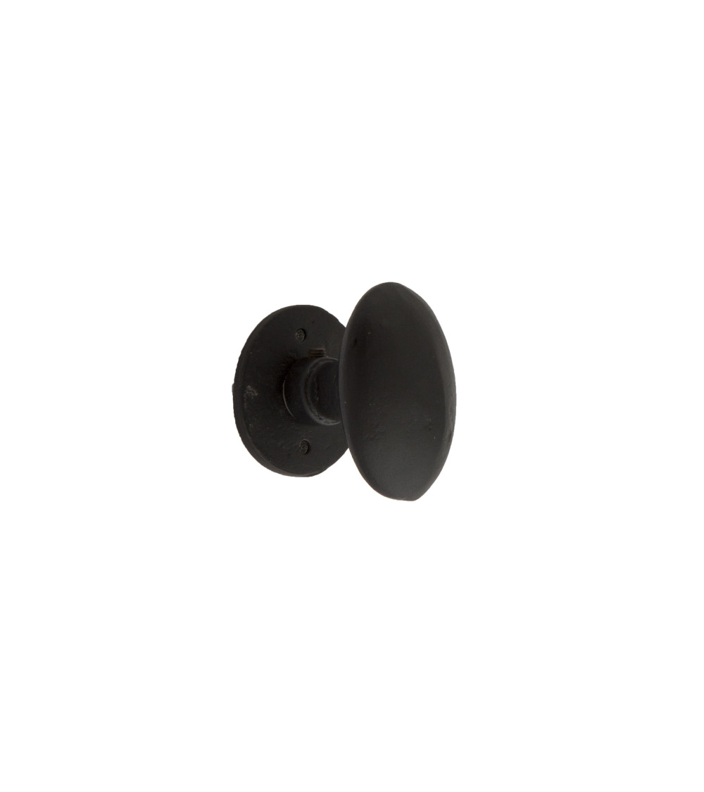 Pomello porta nero in ferro 1018 su placca rotonda - maniglia design