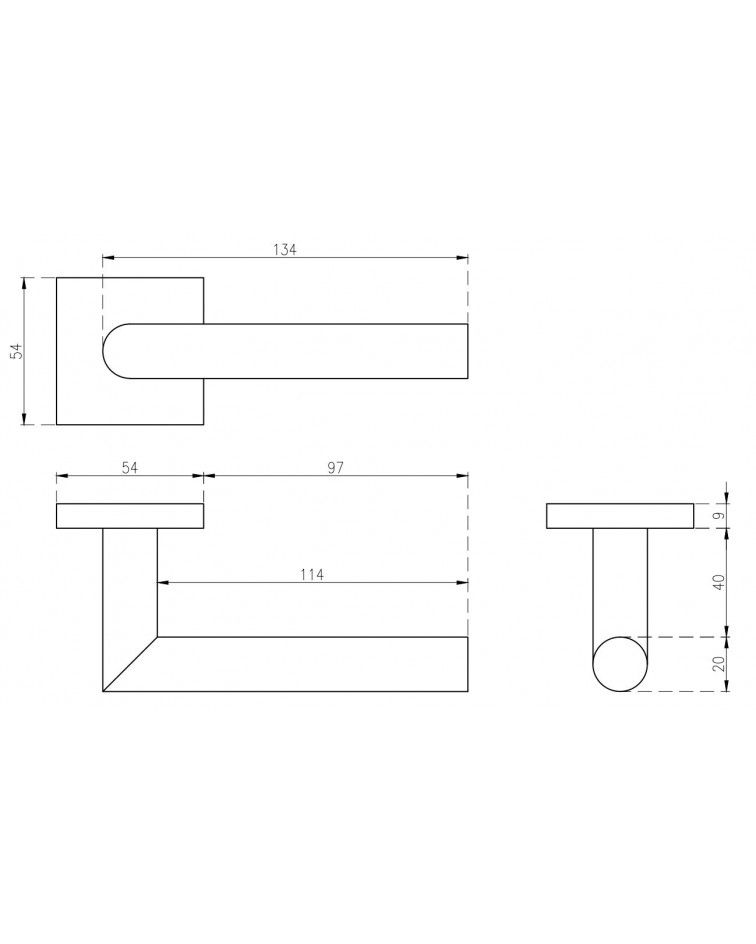 Maniglia per porta in acciaio inox KVADRAT 1701 con dimensioni
