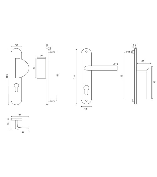 Set per porta palier Demi Lune / Altesse su placca inox cilindro