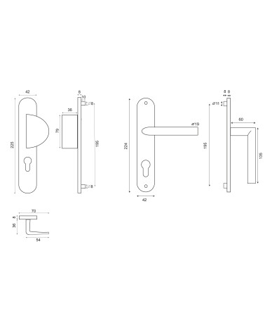 Disegno Set per porta palier Demi Lune / Altesse su placca inox