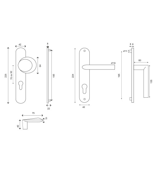 Set per porta palier Amande/Altesse su placche massive inox cilindro