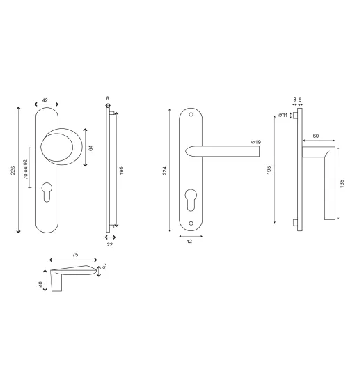 Set per porta palier Amande/Altesse su placche massive inox cilindro