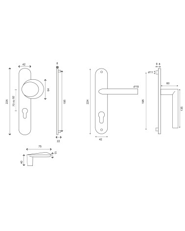 Disegno Set per porta palier Amande/Altesse su placche massive inox