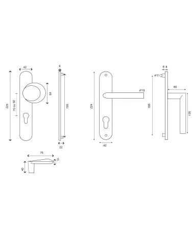 Disegno Set per porta palier Amande/Altesse su placche massive inox