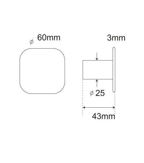 Appendiabiti da parete quadrato sottile in inox nero opaco D.60