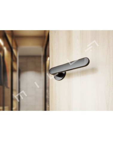 Maniglia per porta moderna ALORA design montata su una porta 1