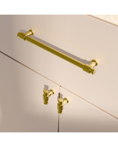 Pomello per mobile GALIUM oro lucido maniglia design montato verticalmente su un mobile